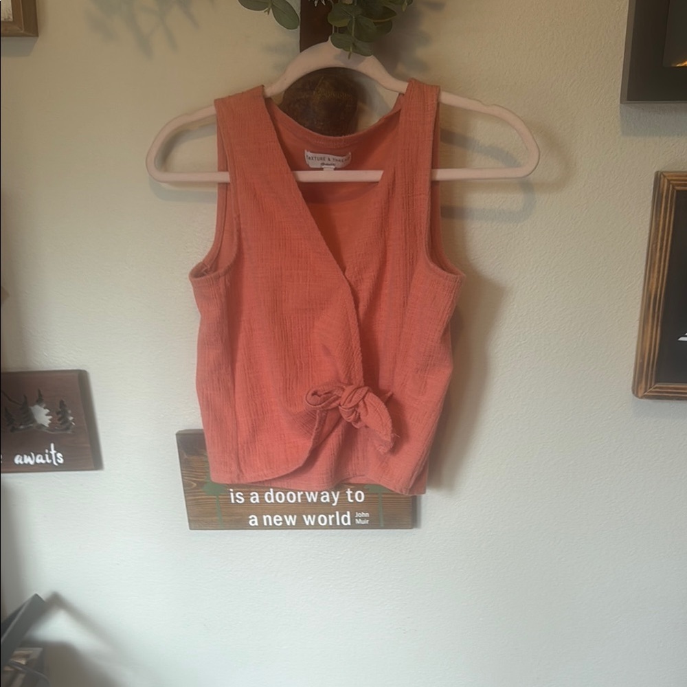 Coral Sleeveless Tie-Front Top